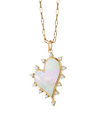 18K Yellow Gold Diamond & Mother of Pearl Love Heart Necklace, 17"