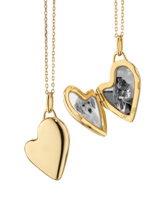 18K Yellow Gold Slim Lockets Petite Polished Heart Pendant Necklace, 16-17"