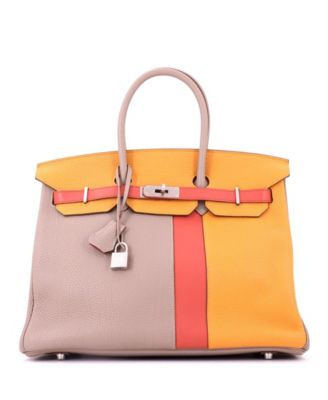 Birkin 35 Handbag Cascade Tricolor Clemence and Swift with Brushed Palladium Hardware