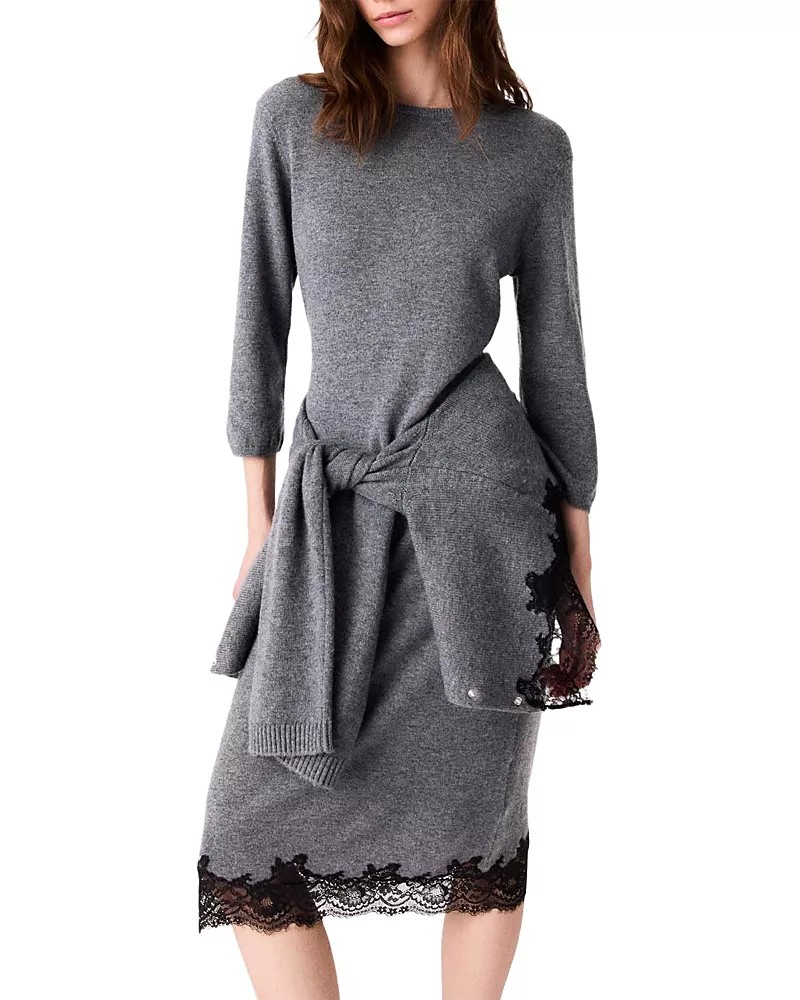 Maje Ridentelle Wool Lace Hem Dress