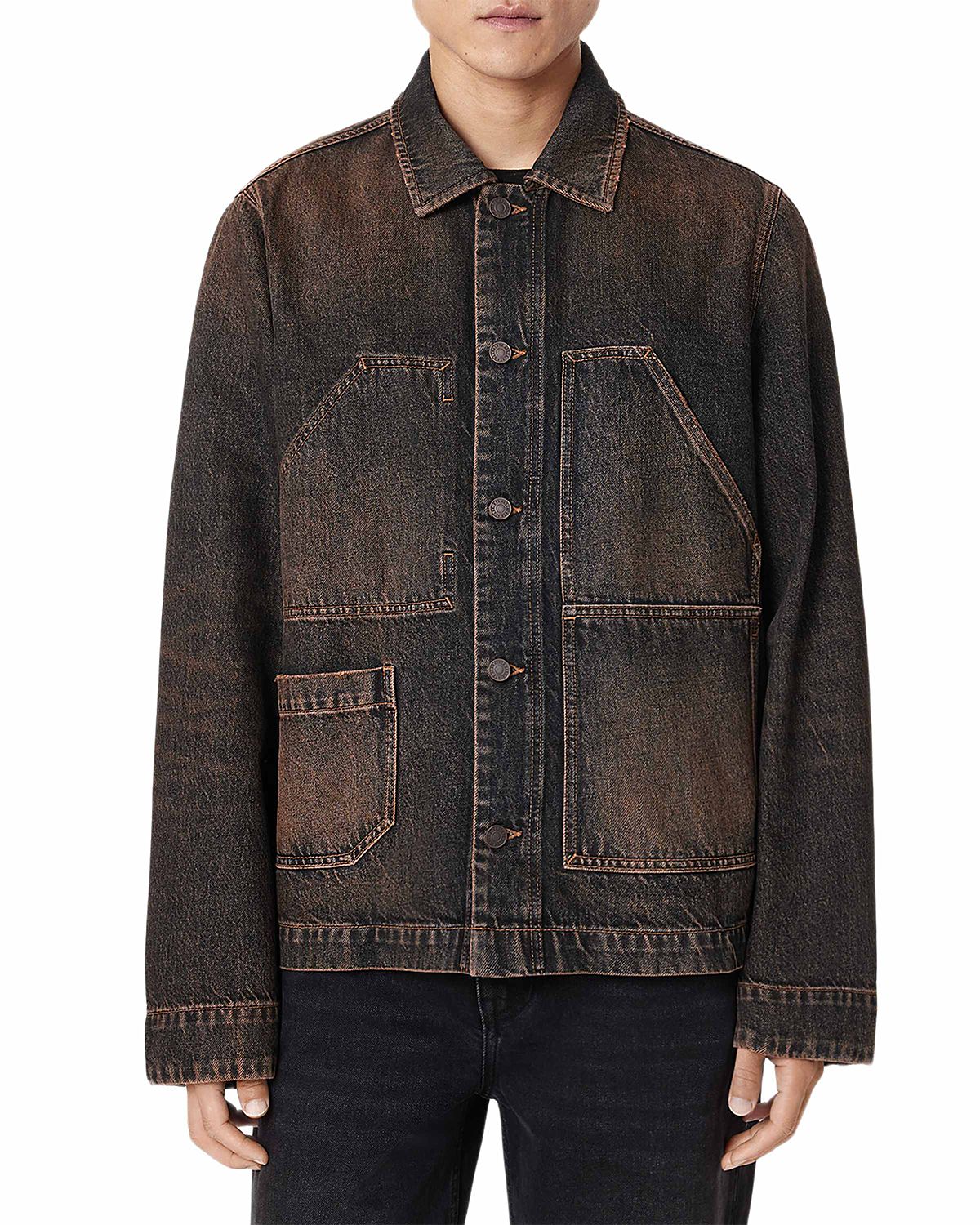 Allsaints Mukesh Cotton Blend Washed Denim Pocket Jacket