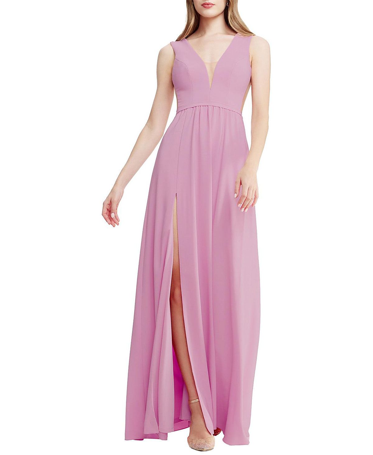 Dress the Population Katrina Plunge V-Neck High Slit Gown