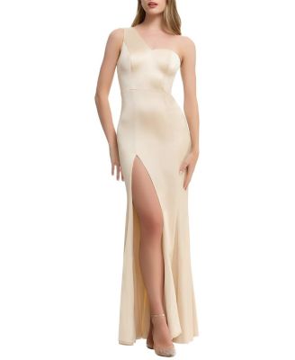 Dress the Population Magdalyn One Shoulder Satin High Slit Gown