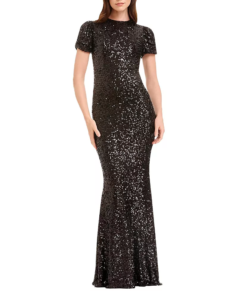 Dress the Population Kenzie Short Sleeve Sequin Mermaid Gown