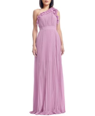  Vida One Shoulder Pleated Ruffle Gown