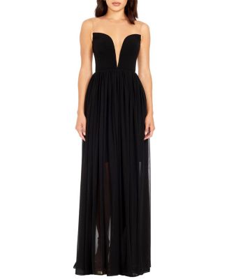  Eleanor Illusion Neck Plunge Bustier Chiffon Gown