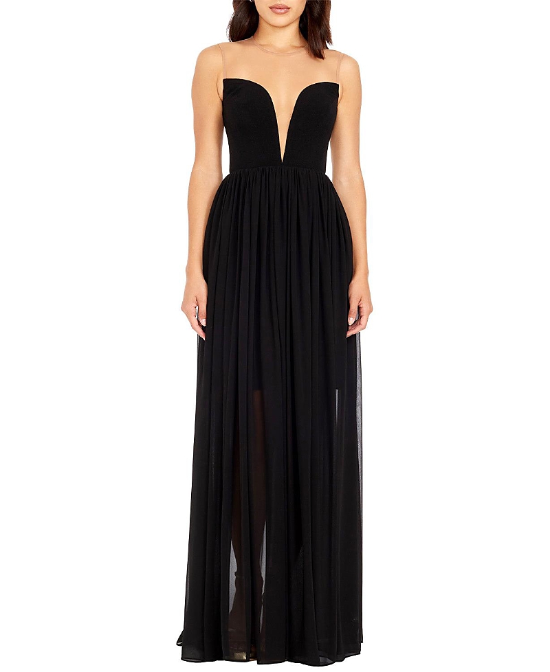 Dress the Population Eleanor Illusion Neck Plunge Bustier Chiffon Gown