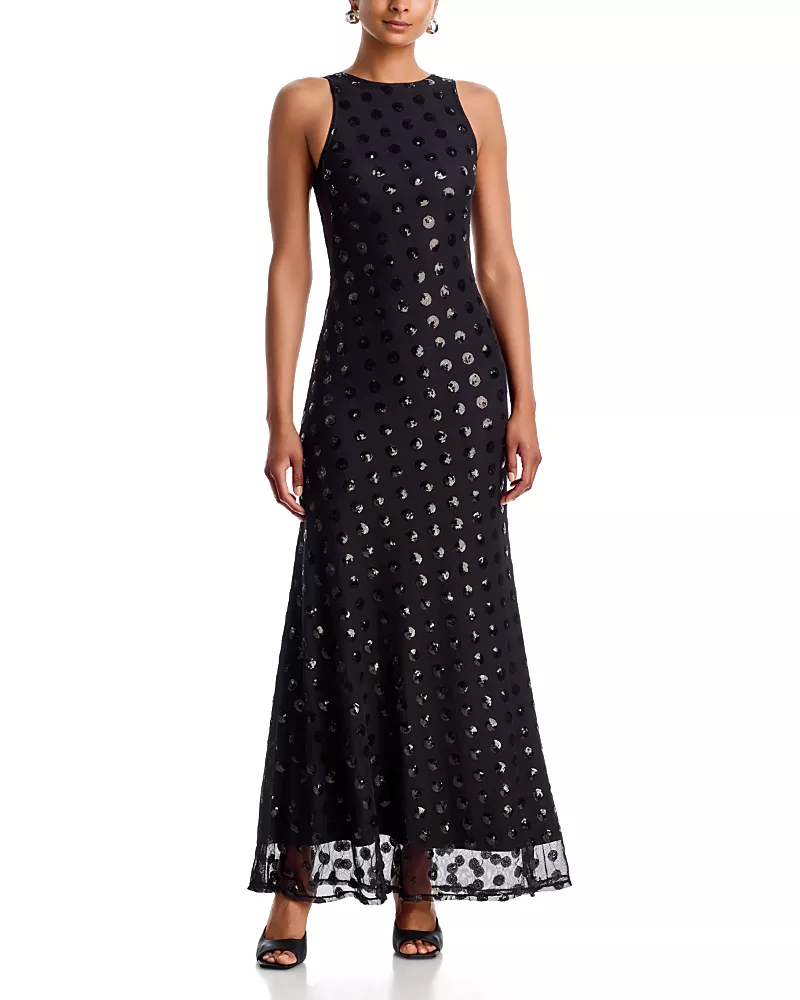 Afrm Berto Sequin Dot Mesh Maxi Dress