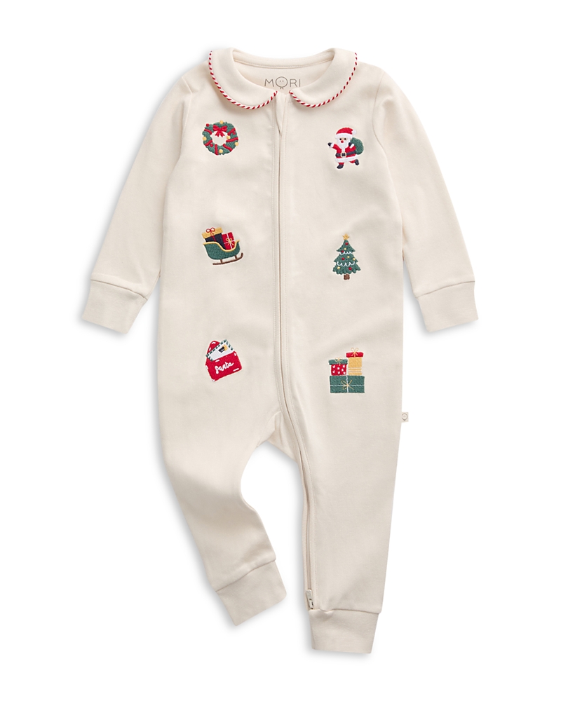 Mori Unisex Christmas Embroidered Two Way Zip Up Sleepsuit Coverall - Baby