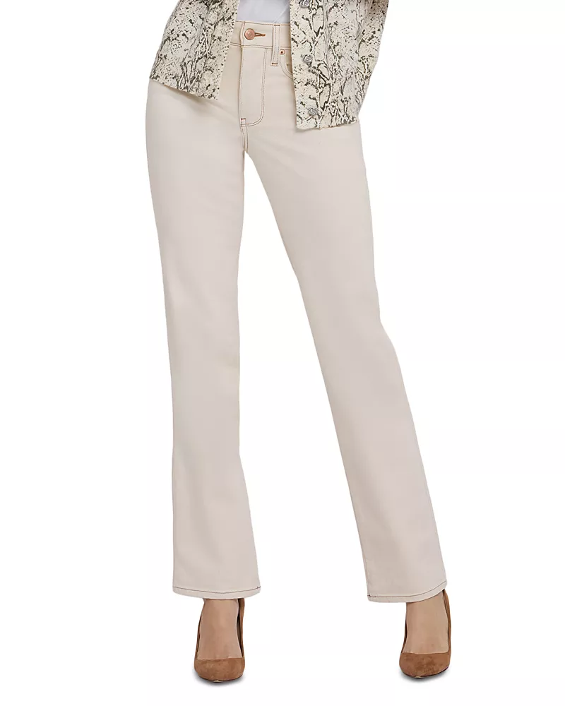 Nydj Marilyn Cotton Blend High Rise Straight Jeans in Light Oatmeal