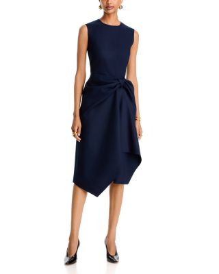 Sleeveless Draped Waist Wool Blend Cocktail Dress
