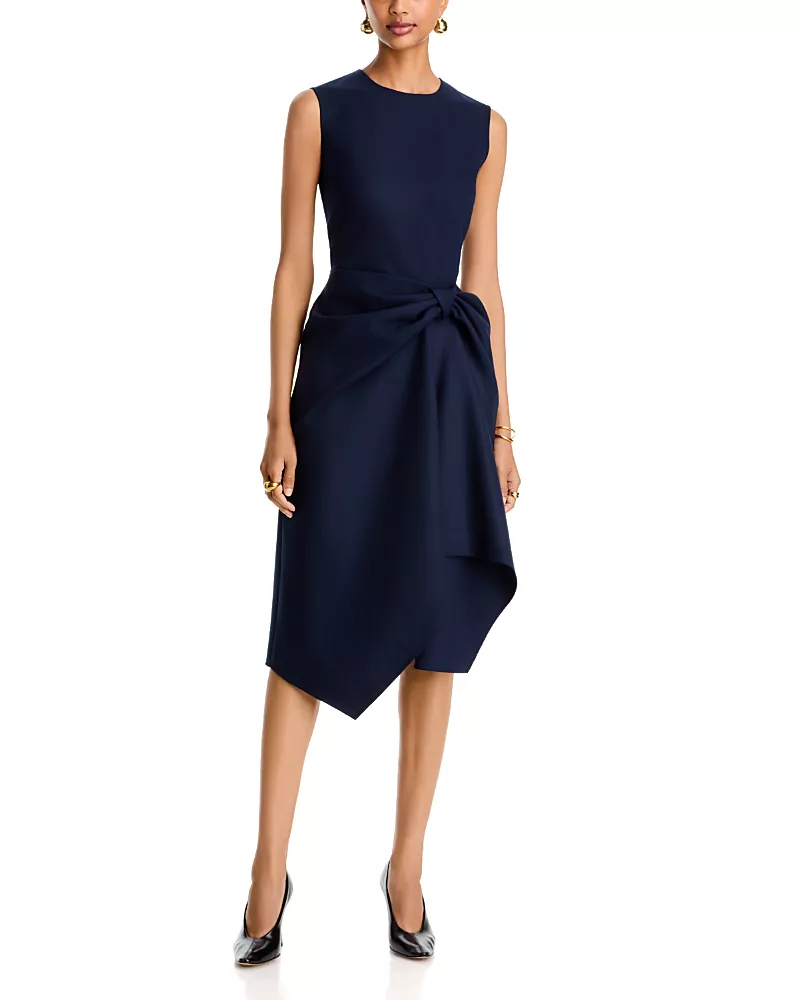 Oscar de la Renta Sleeveless Draped Waist Wool Blend Cocktail Dress