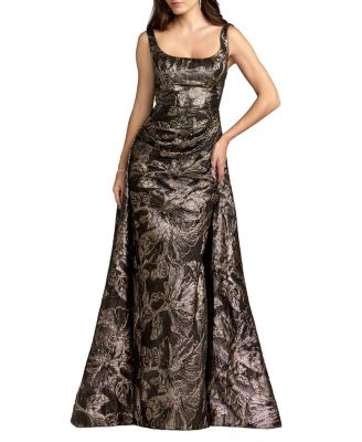 Brocade Sleeveless Square Neck Gown With Overskirt