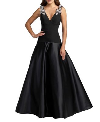  Crepe And Satin Plunging V-Neck Ball Gown