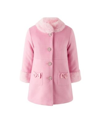 Girls' Sparkle Button Faux Fur Dress Coat - Little Kid, Big Kid