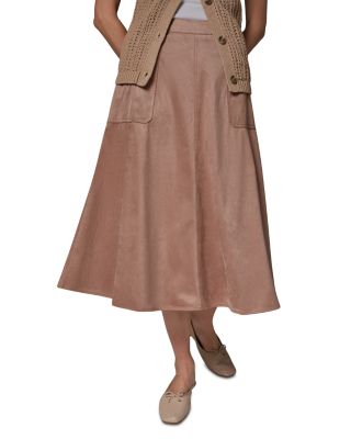 Faux Suede Pull On Midi Skirt