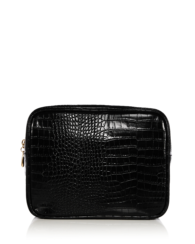 Abbode Croc Embossed Faux Leather Pouch In Black