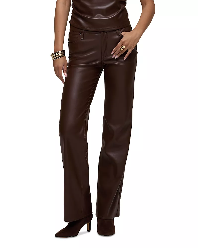 Hudson Rosie Faux Leather High Rise Wide Leg Jeans in Chicory Coffee