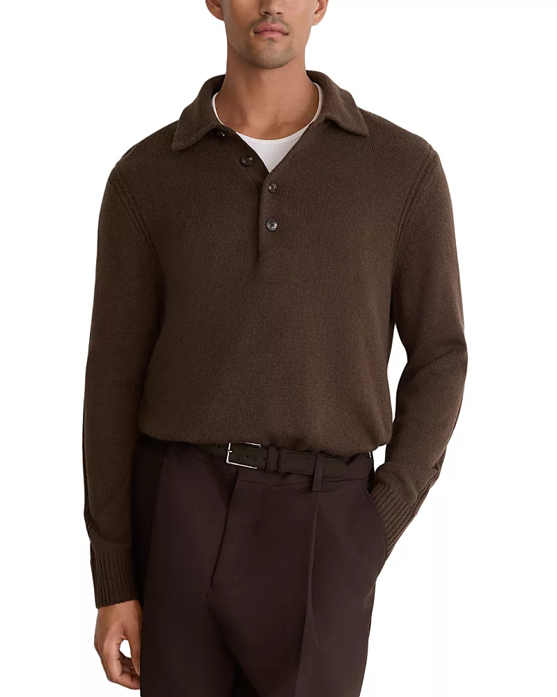 Reiss Wool & Cashmere Button Polo Shirt