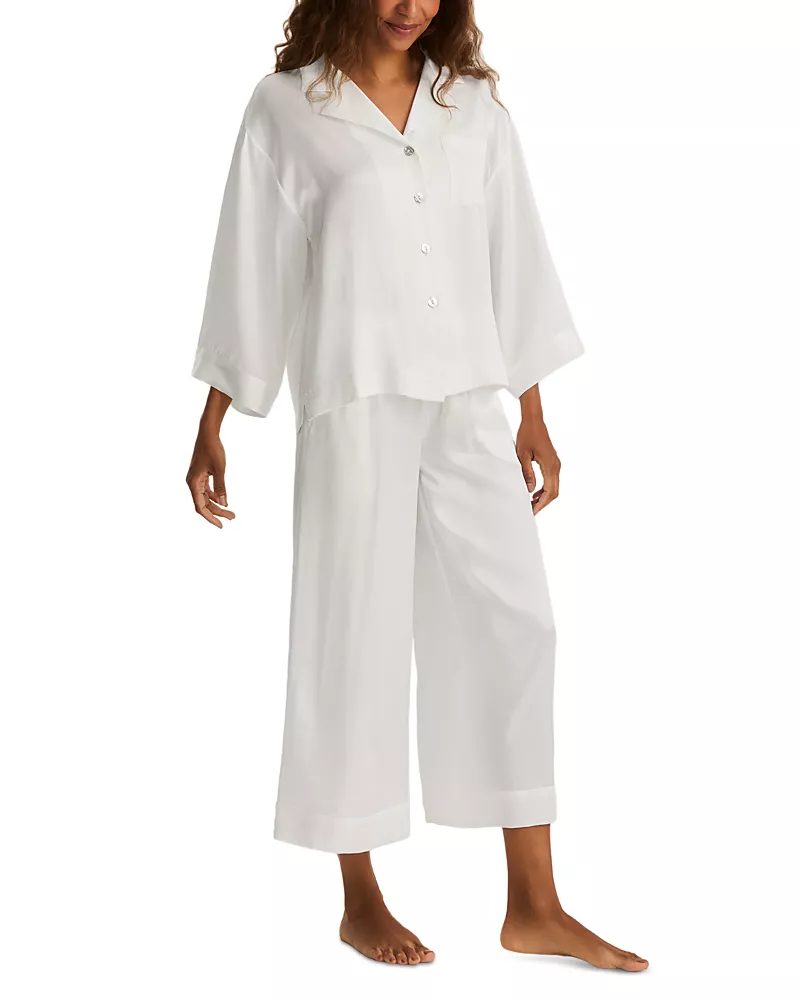 Petite Plume Olivia Silk Shirt & Wide Leg Pants Pajama Set