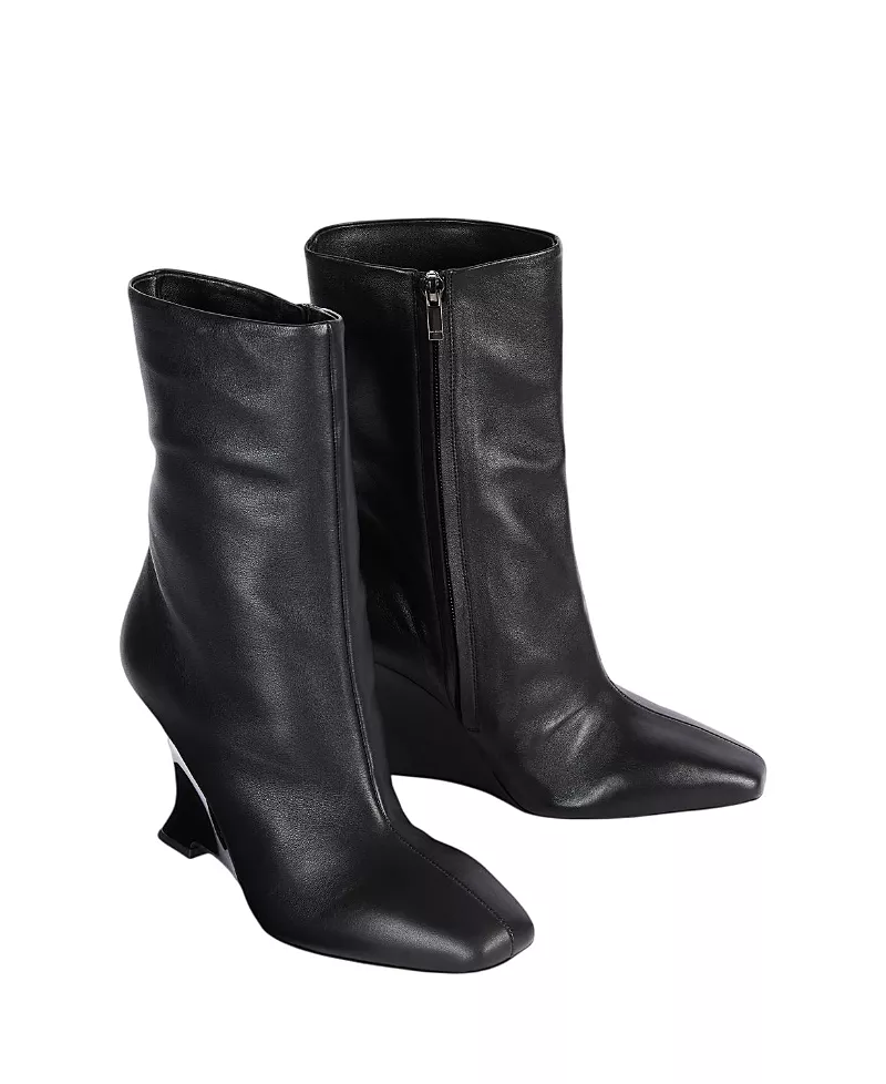 Balmain Women's Wedge Smooth Leather Ankle Boots