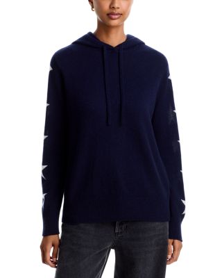 Aqua 100% Cashmere Star Sleeve Hoodie Sweater - Exclusive