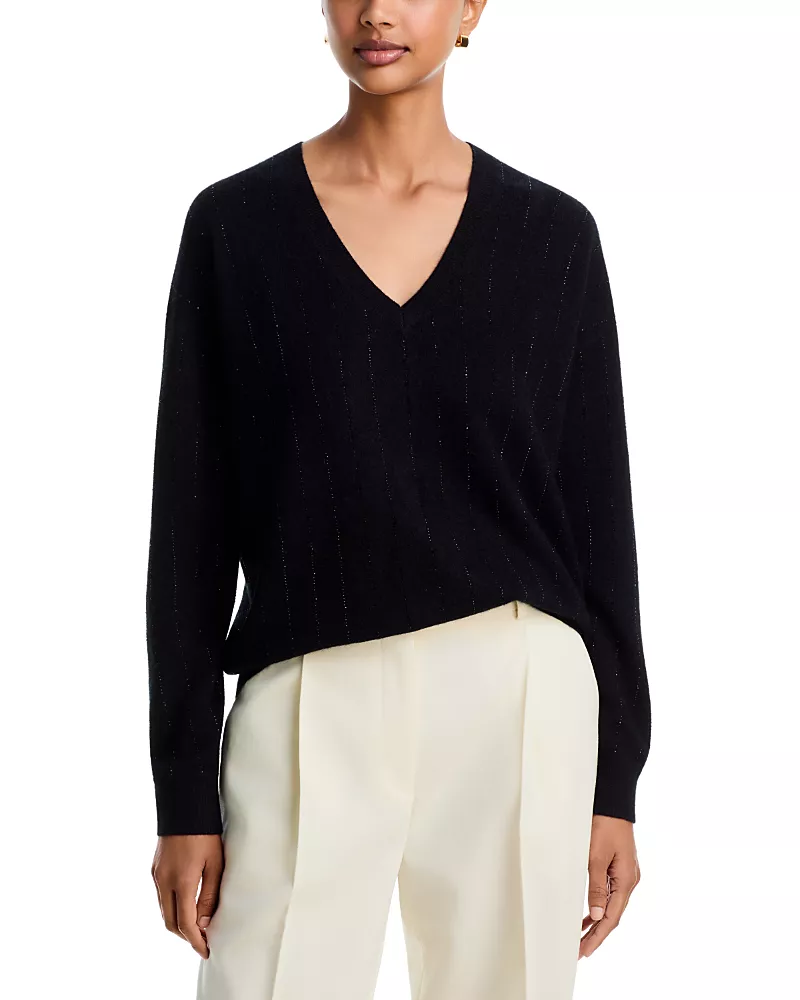 C by Bloomingdale's Cashmere Rhinestone V Neck Cashmere Sweater, Exclusive