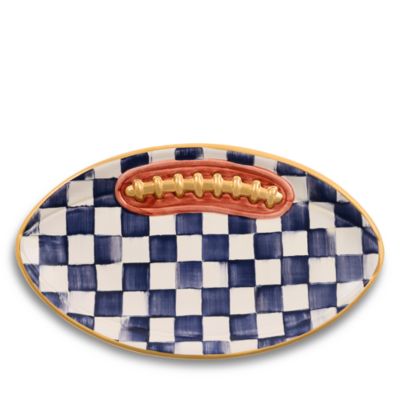 Indigo Check Ceramic Football Platter