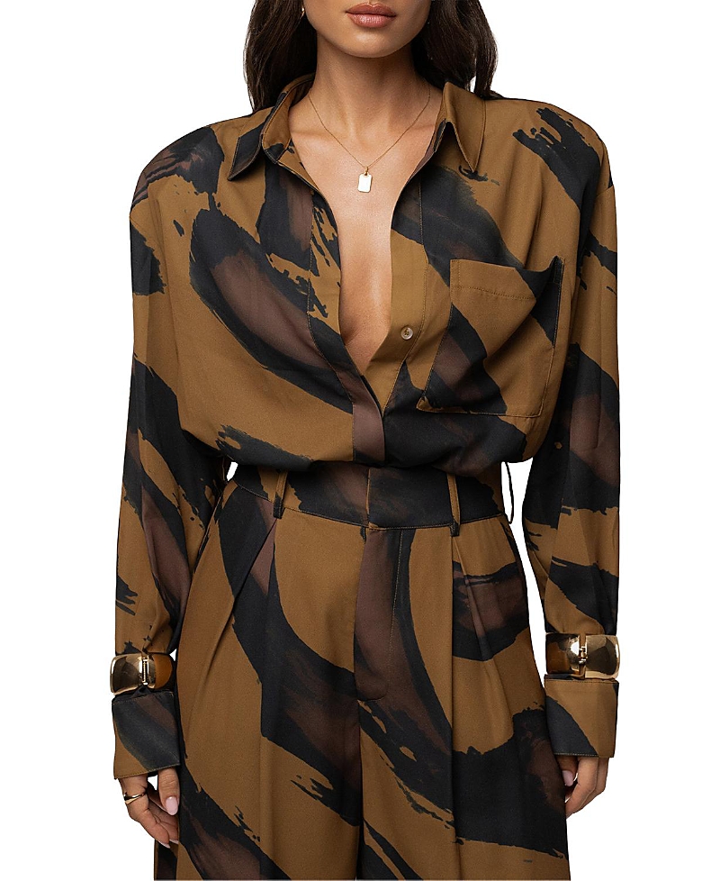 Jluxlabel Fierce Form Button-down Shirt In Gold Dusk