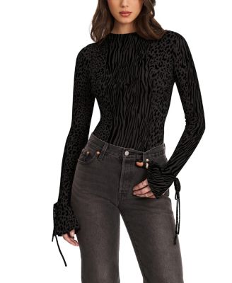 Miss Circle Ibera Print Burnout Velvet Long Sleeve Bodysuit