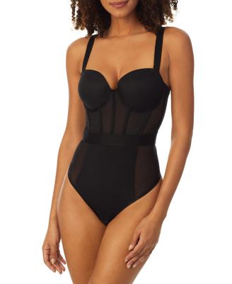  Sheers Cupped Strapless Mesh Panel Bodysuit
