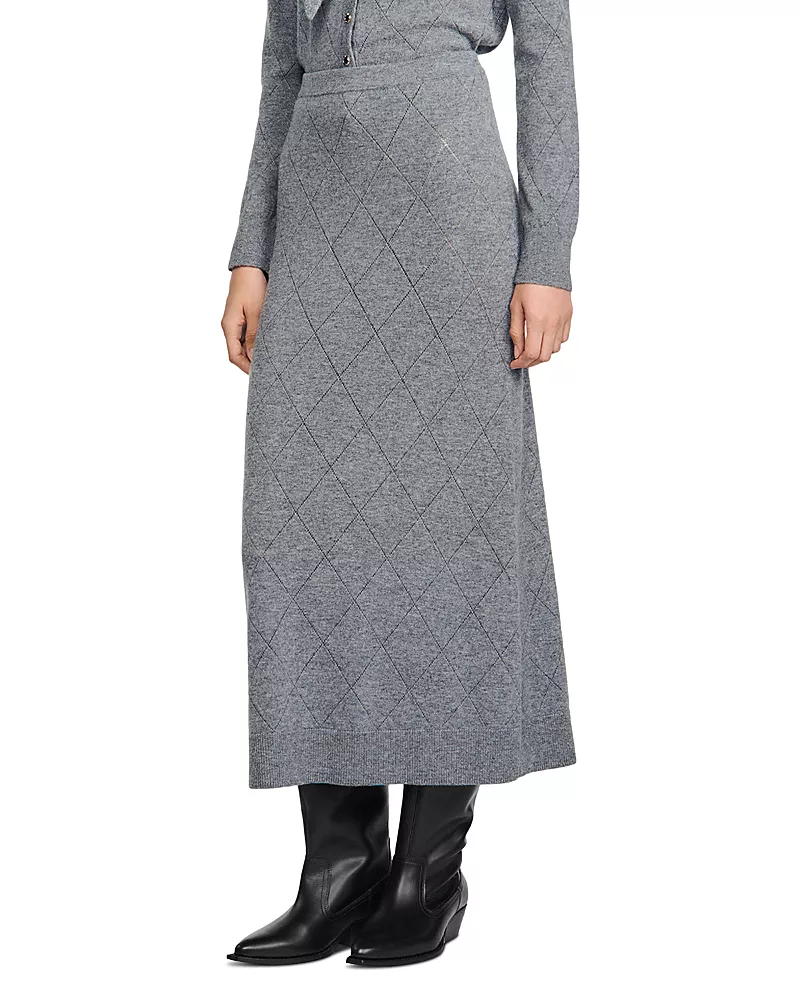 Sandro Coralyna Wool Blend Pointelle Knit Skirt