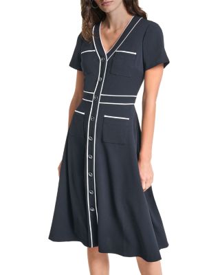 Contrast Trim Scuba Crepe Midi Dress
