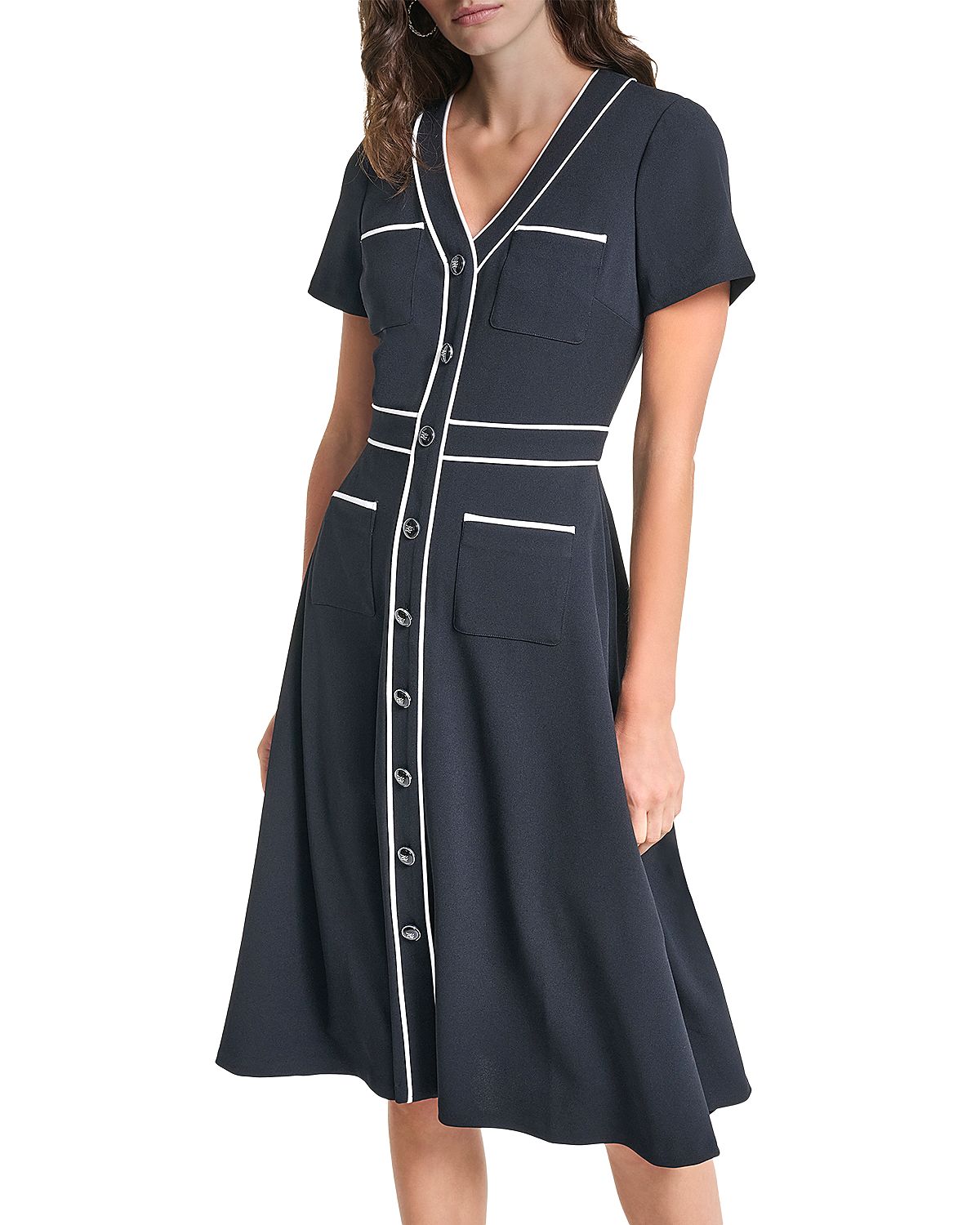 Karl Lagerfeld Paris Contrast Trim Scuba Crepe Midi Dress