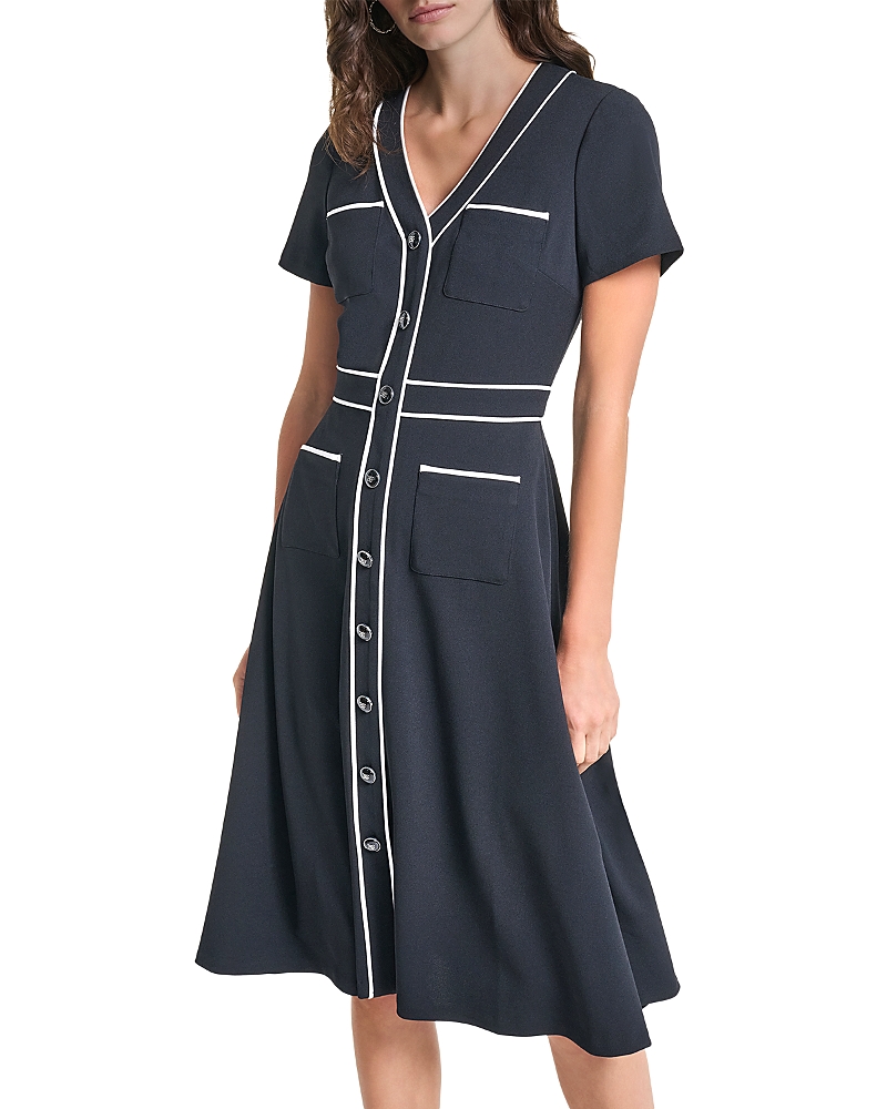 Karl Lagerfeld Paris Contrast Trim Scuba Crepe Midi Dress