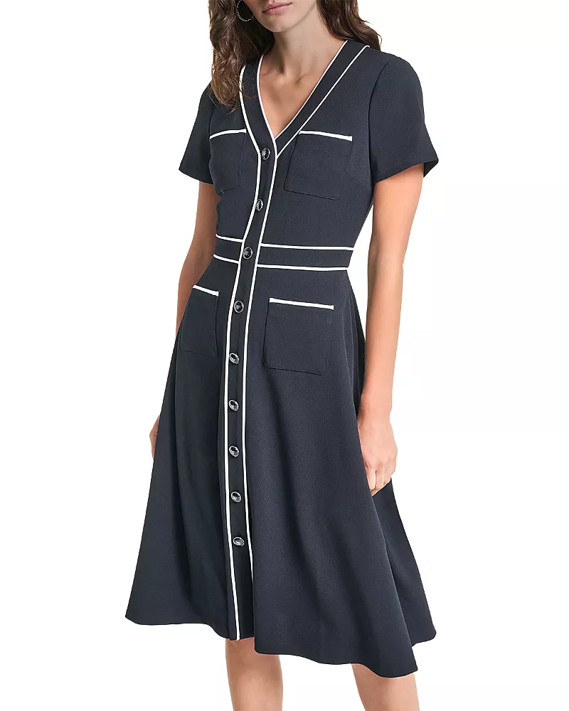 Karl Lagerfeld Paris Contrast Trim Scuba Crepe Midi Dress