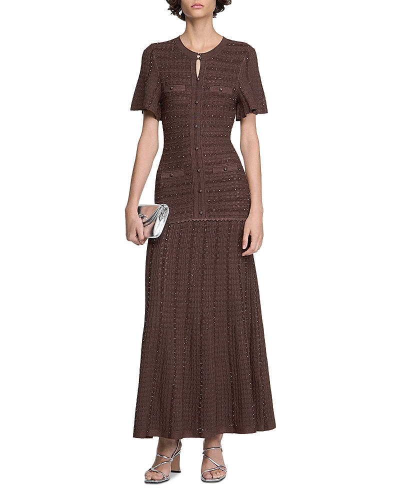 Sandro Rhinestone Knit Maxi Dress