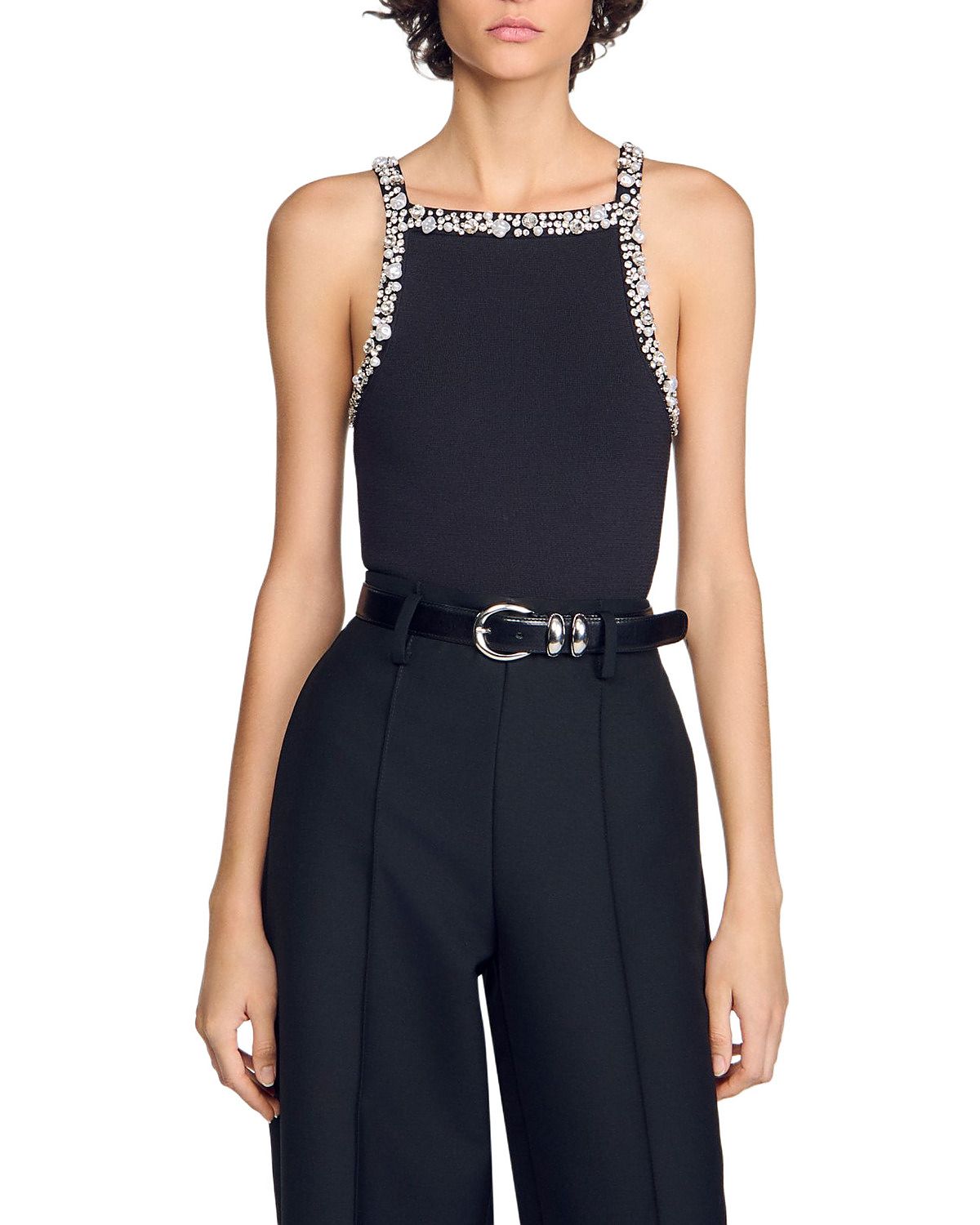 Sandro Ana Embellished Knit Bodysuit