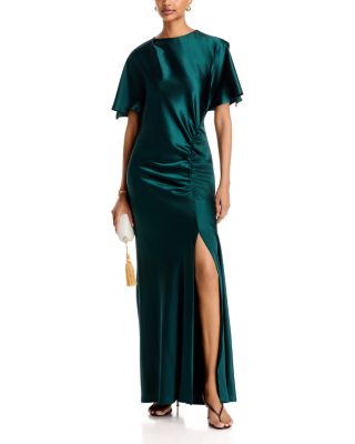 Stretch Satin Ruched Gown - Exclusive - thumbnail 2