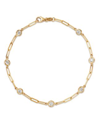 Diamond Station Paperclip Chain Bracelet in 14K Yellow Gold, 1.05 tcw