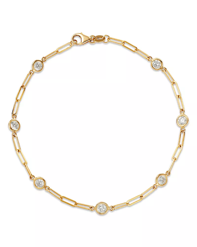 Bloomingdale's Fine Collection Diamond Station Paperclip Chain Bracelet in 14K Yellow Gold, 1.05 tcw