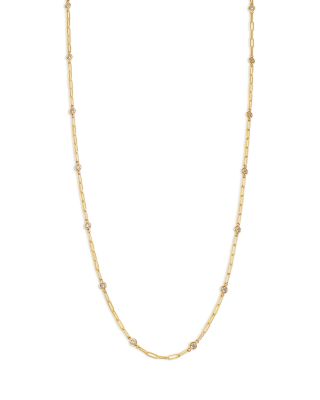 Diamond Station Paperclip Chain Necklace in 14K Yellow Gold, 1.0 tcw