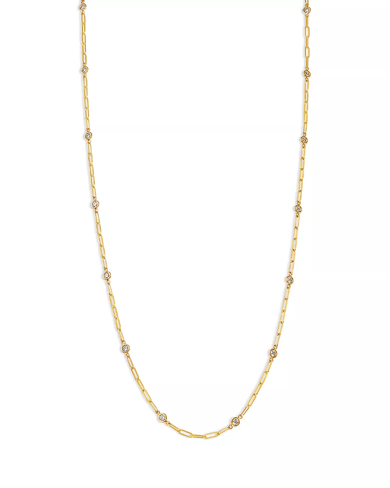 Bloomingdale's Fine Collection Diamond Station Paperclip Chain Necklace in 14K Yellow Gold, 1.0 tcw