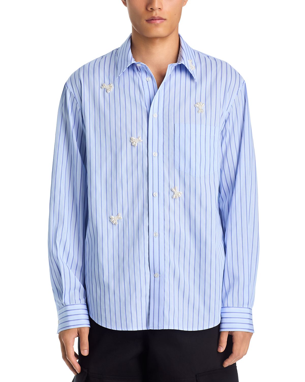 Simone Rocha Cotton Relaxed Stripe Pearl Pocket Shirt