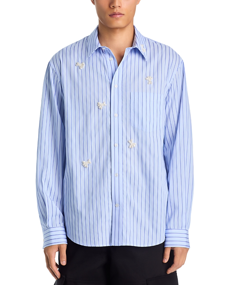Simone Rocha Cotton Relaxed Stripe Pearl Pocket Shirt