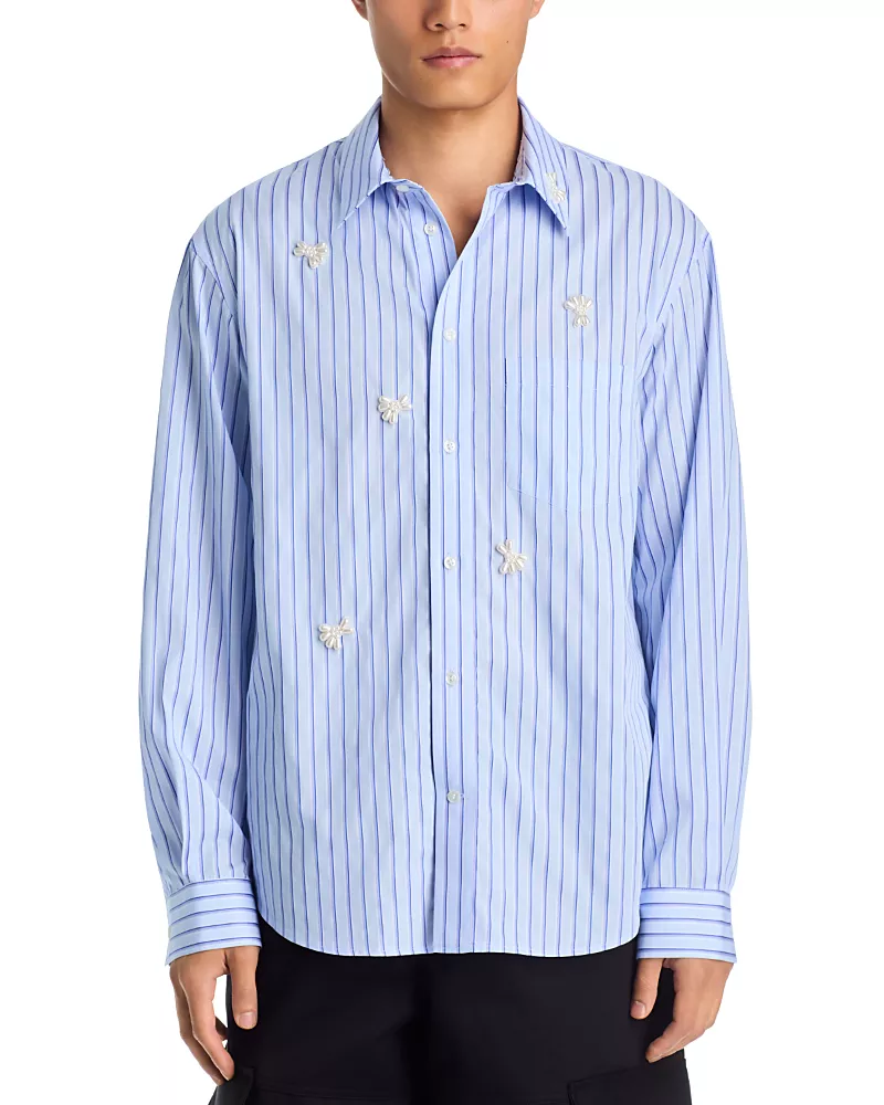 Simone Rocha Cotton Relaxed Stripe Pearl Pocket Shirt