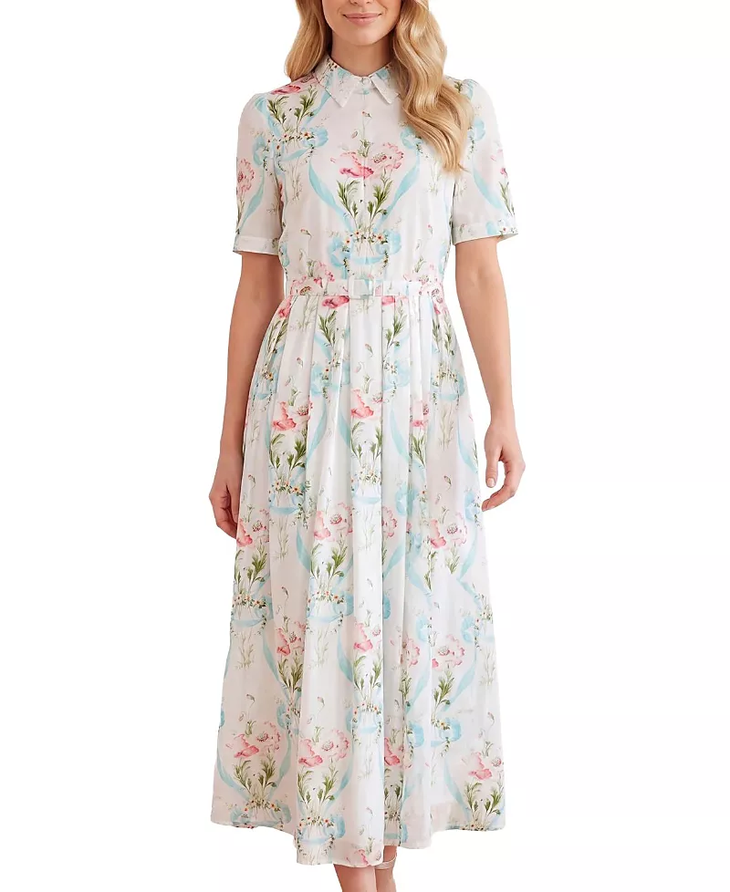 Needle & Thread Floral Ribbon Cotton Short Sleeve Dress