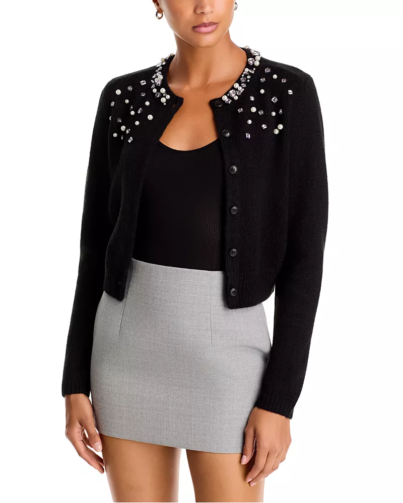 Aqua Rhinestone Pearl Embellished Cardigan - Exclusive