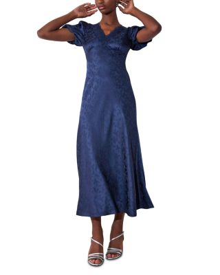 Jacquard V Neck Midi Dress