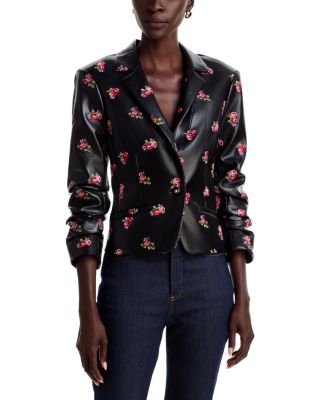 Khloe Tossed Roses Le Peti Faux Leather Blazer